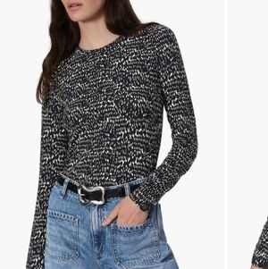 Rag & Bone Luca Print Black And Cream Patterned Top Long Sleeve Tshirt Medium